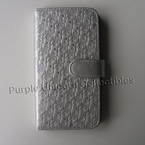 Samsung Galaxy S4 Swarovski Swanflower Grey Silver Leather Bookcase Phone Case